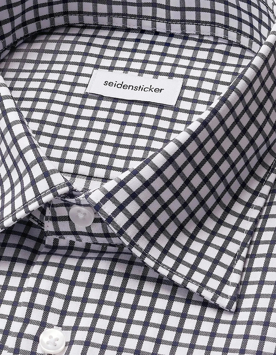 Regular Fit No Iron Covered Button Down Check Business Shirt Dark Blue