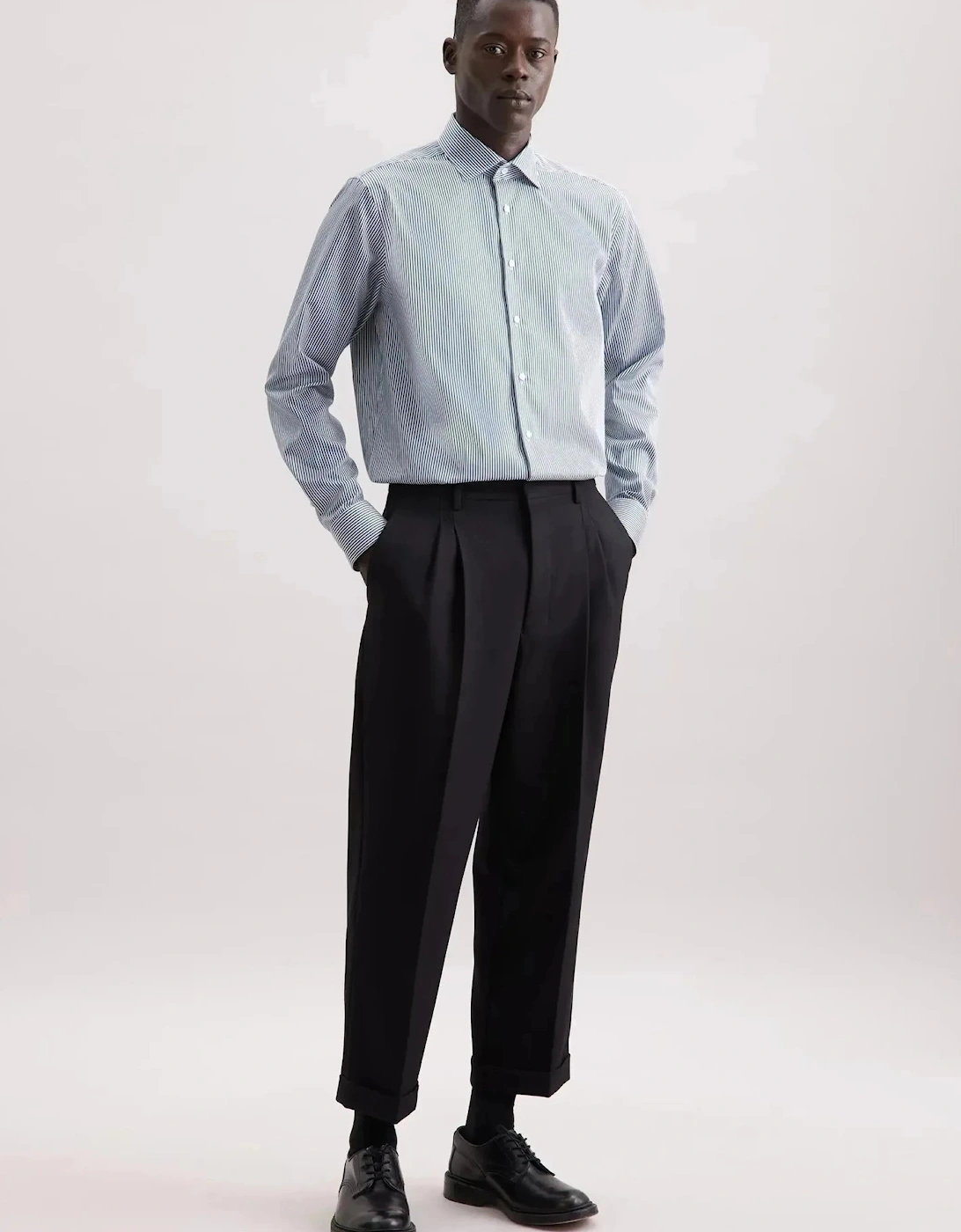 Regular Fit Easy Iron New Kent Striped Business Shirt Dark Teal