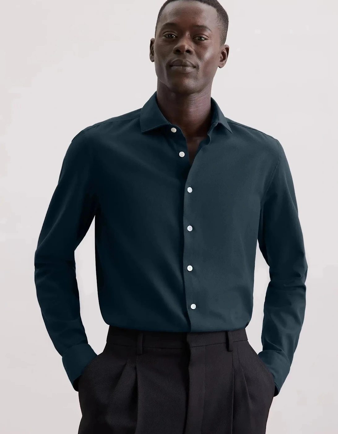 Slim Fit Spread Kent Pepita Flannel Shirt Dark Blue
