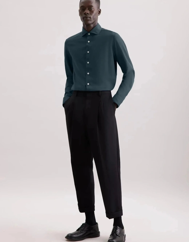 Slim Fit Spread Kent Pepita Flannel Shirt Dark Blue