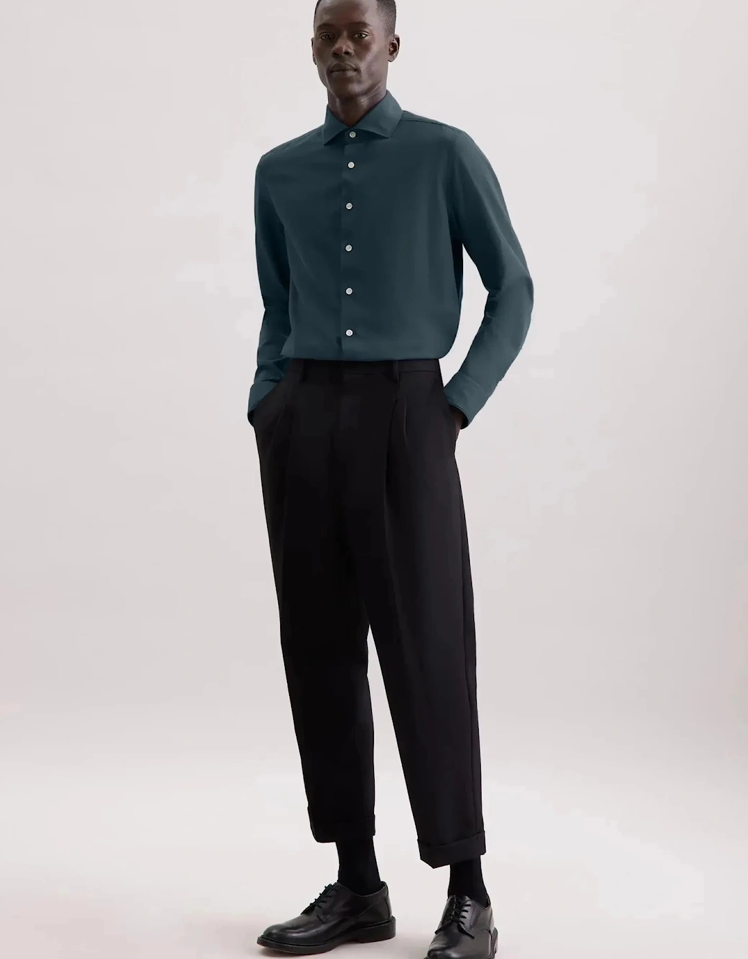 Slim Fit Spread Kent Pepita Flannel Shirt Dark Blue