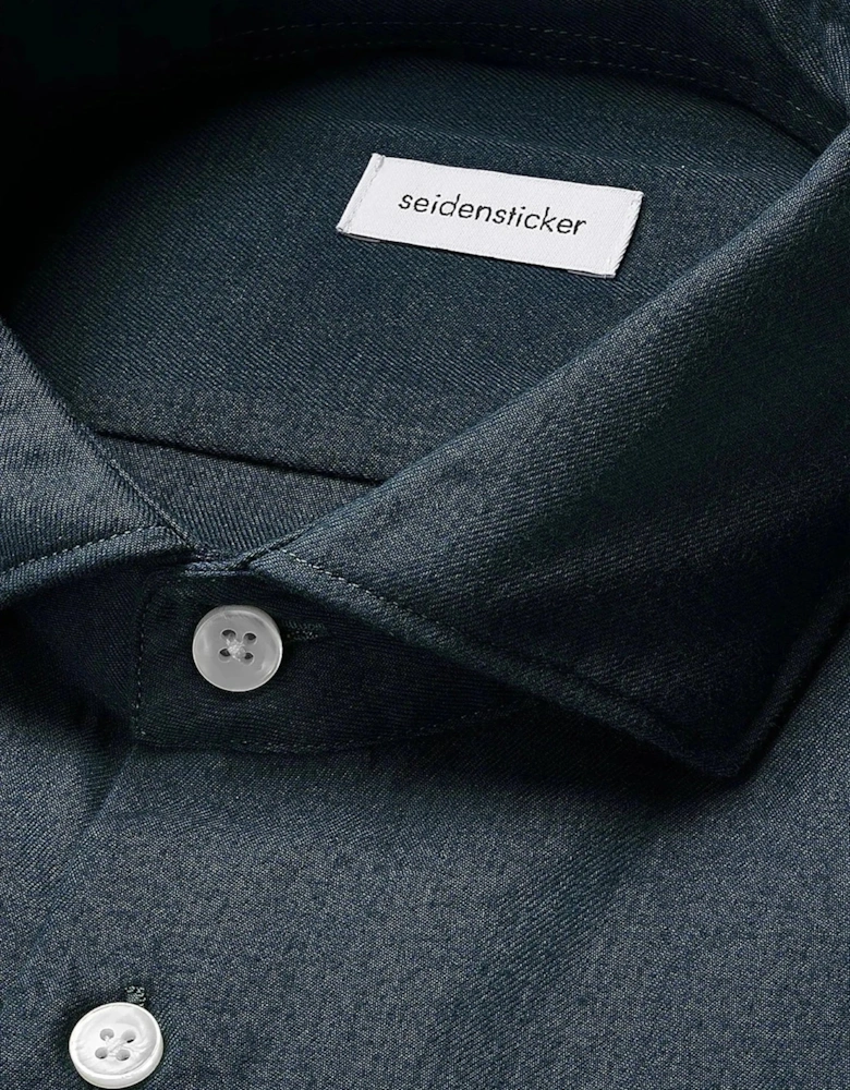 Slim Fit Spread Kent Pepita Flannel Shirt Dark Blue