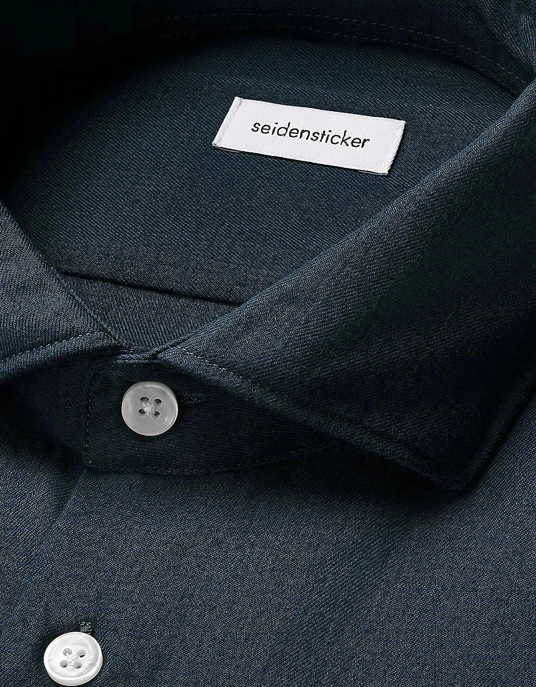 Slim Fit Spread Kent Pepita Flannel Shirt Dark Blue