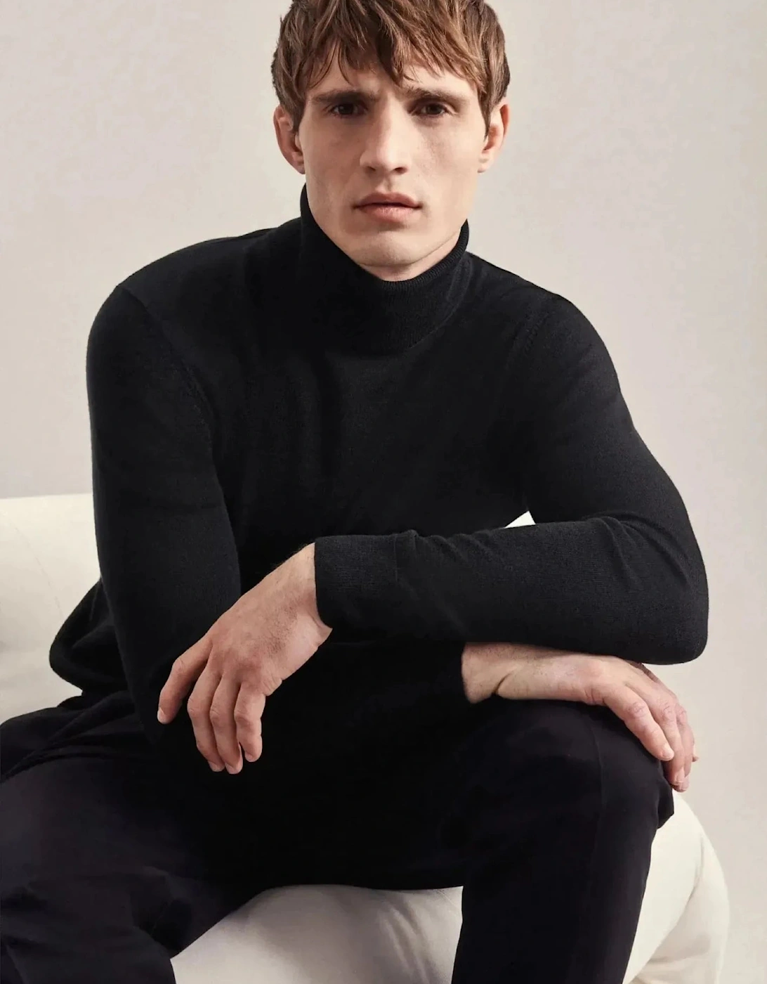 Merino Wool Roll Neck Knit Black
