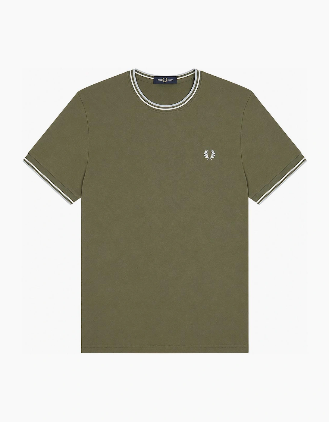 Fred Perry Men's Tan Twin Tipped T-Shirt Laurel Wreath Green/Ecru/Dusky Blue  38 M