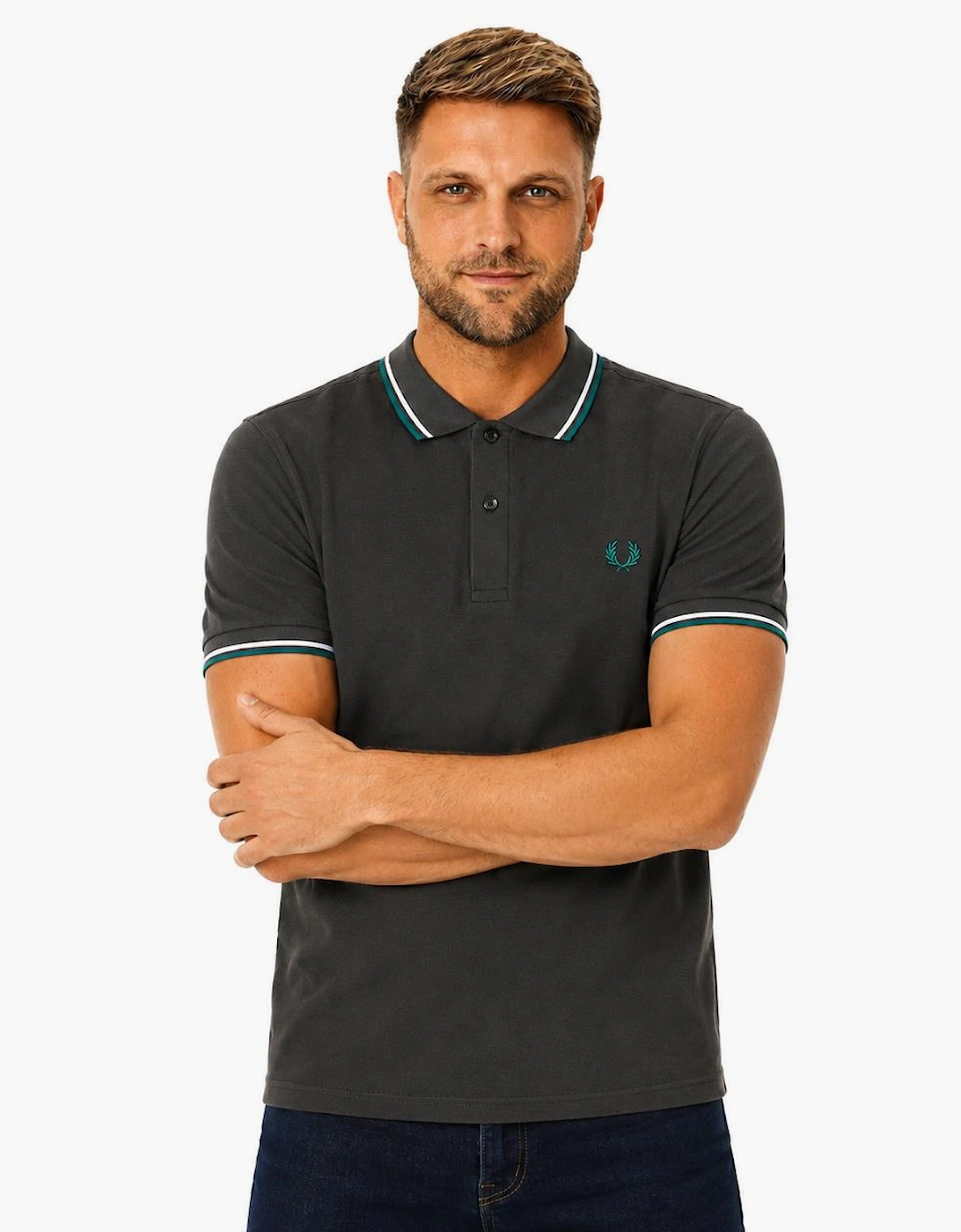 Fred Perry Twin Tipped Polo Shirt Anchor Grey/Light Ice/Sport Green