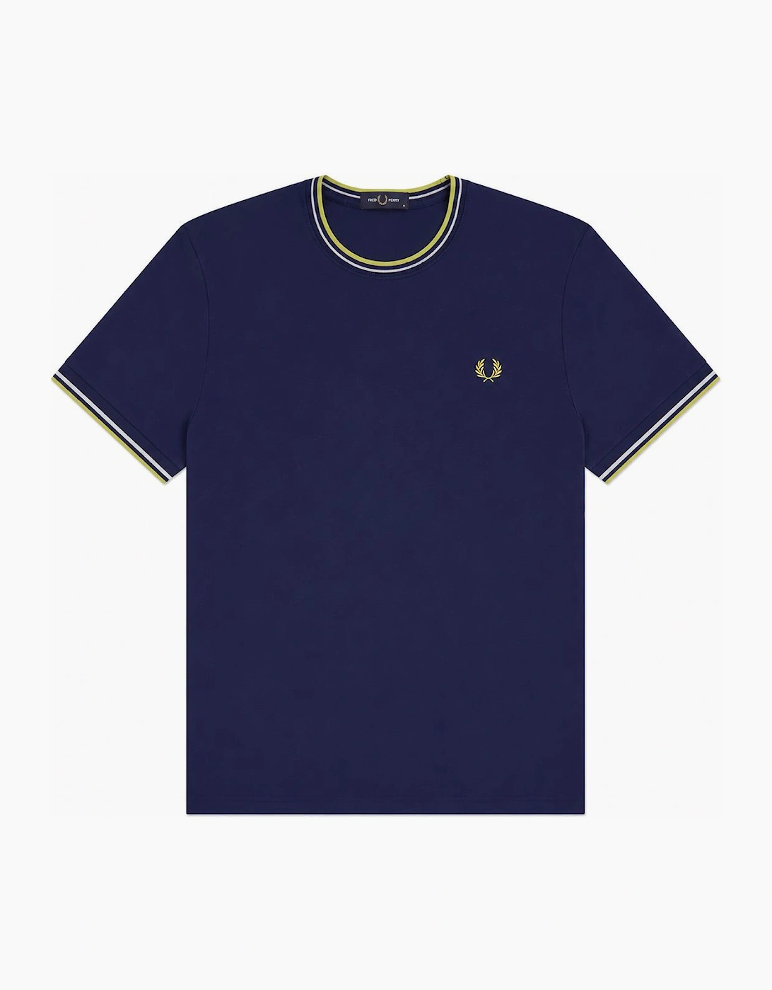 Fred Perry Men's Navy Twin Tipped T-Shirt French /Dusky Blue/Citron  44 Xxl