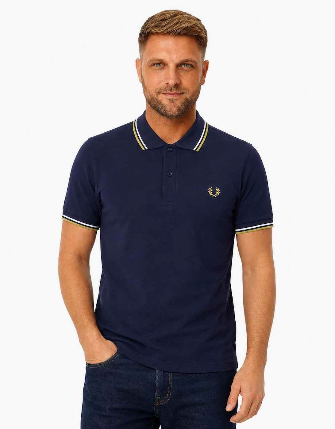 Fred Perry Twin Tipped Polo Shirt French Navy/Dusky Blue/Citron
