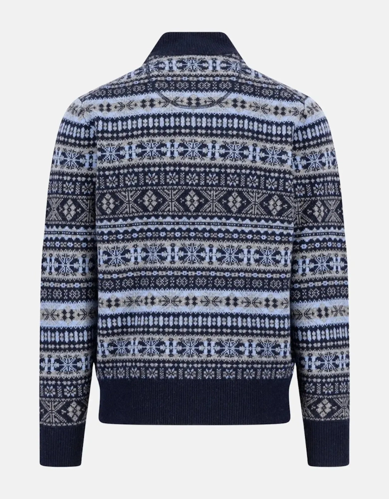 Lambswool Jacquard 1/4 Zip Knit Navy