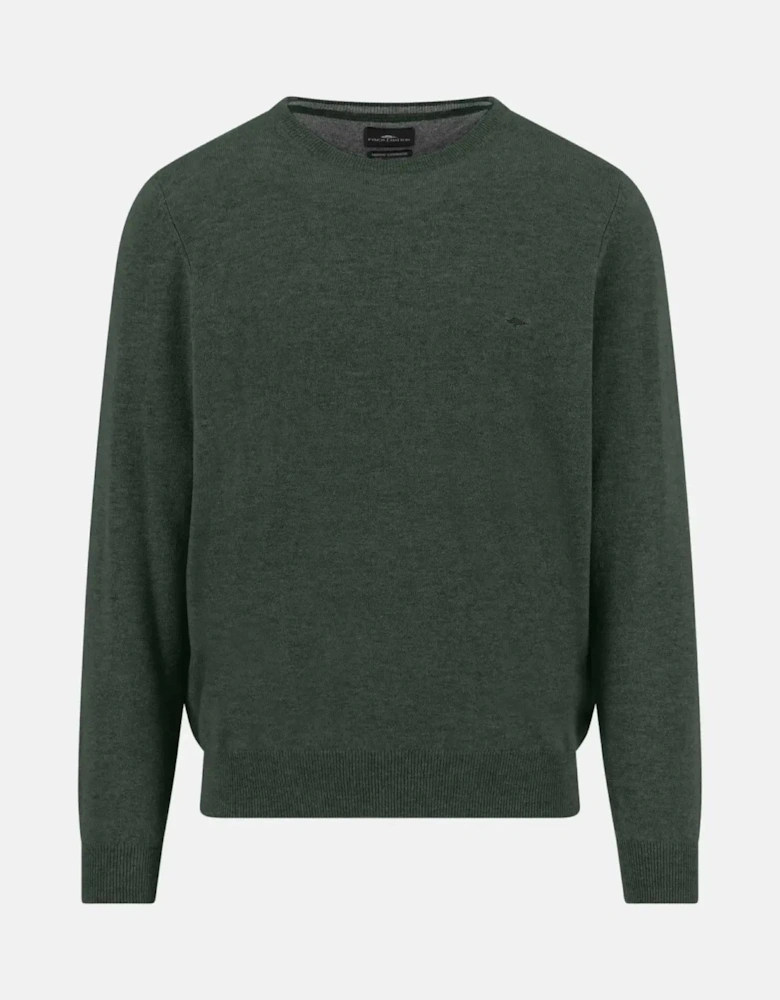 Merino Wool Cashmere Crewneck Knit Dark Ivy