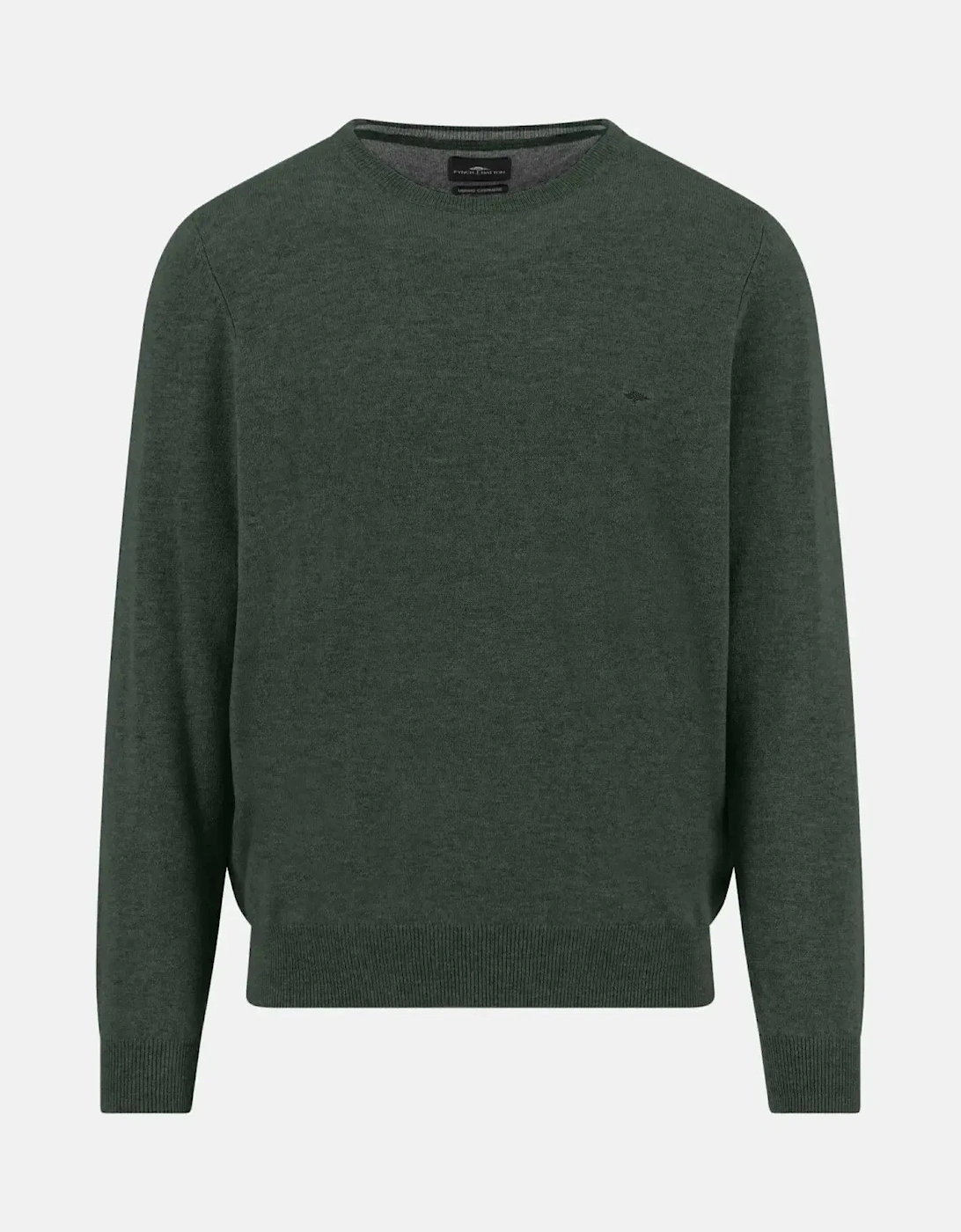 Merino Wool Cashmere Crewneck Knit Dark Ivy