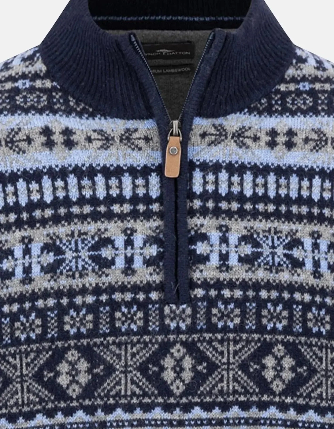 Lambswool Jacquard 1/4 Zip Knit Navy