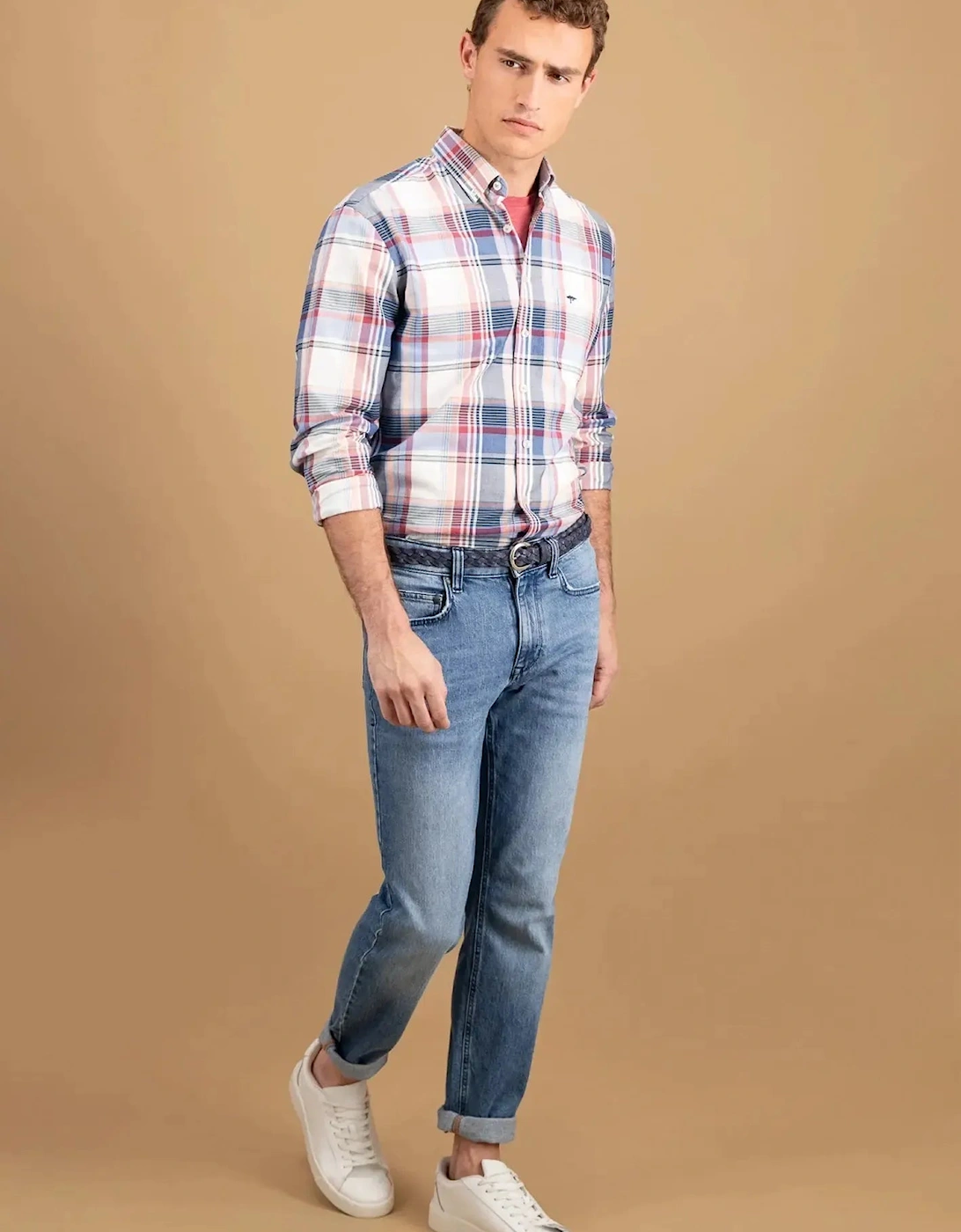 Multicoloured Washed Oxford B.D. Shirt Berry