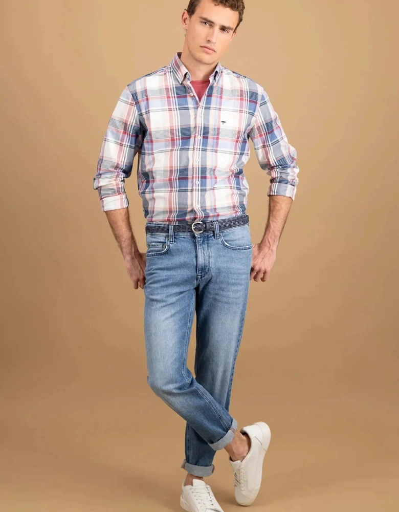 Multicoloured Washed Oxford B.D. Shirt Berry