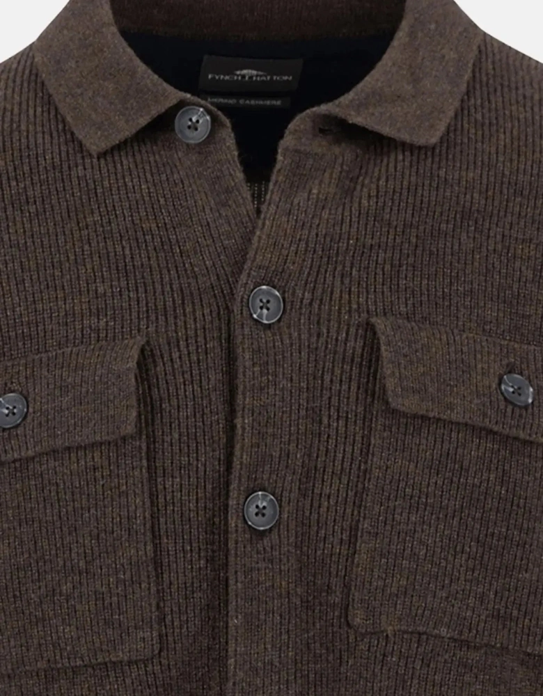 Merino Wool Cashmere Buttoned Cardigan Dark Chocolate