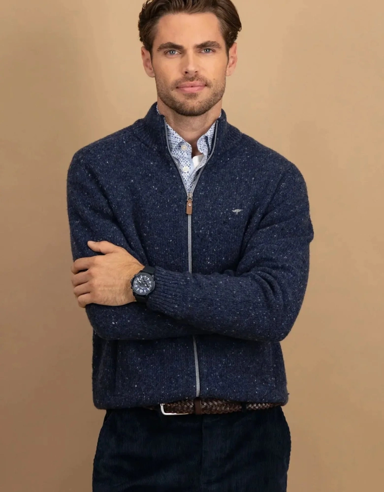 Donegal Wool Zip Cardigan Navy