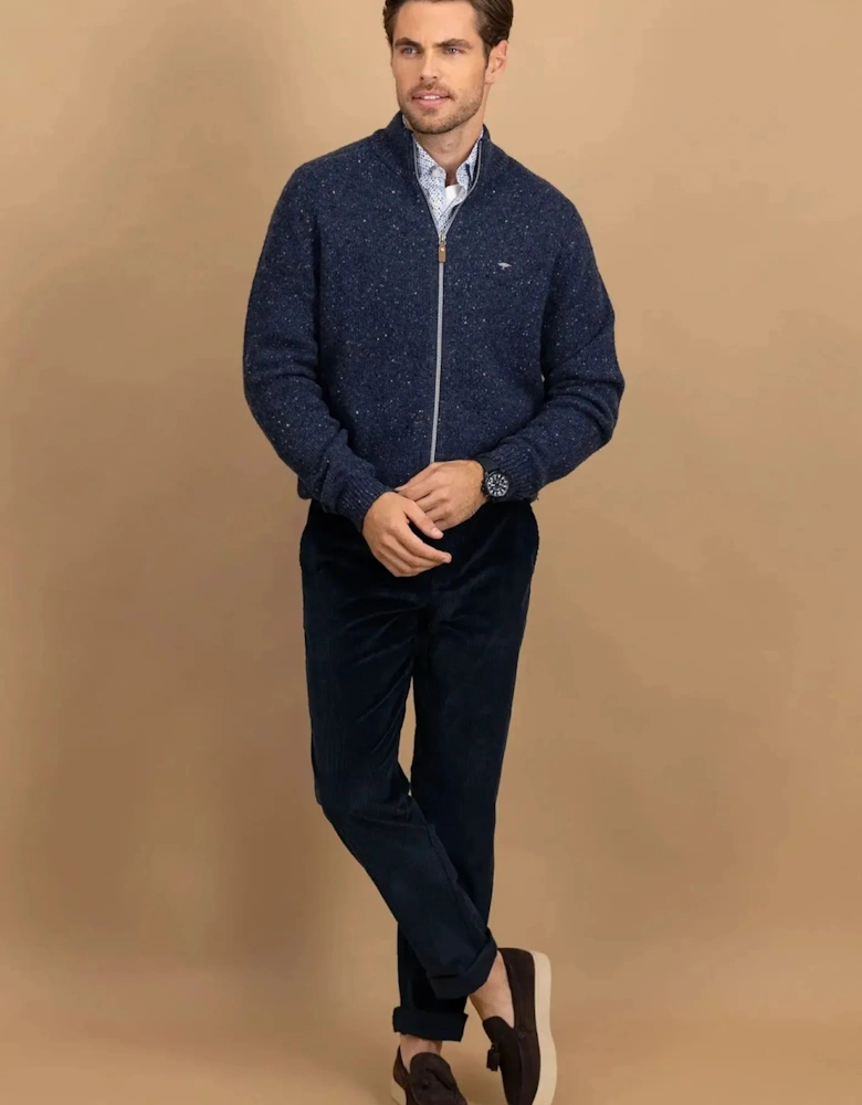 Donegal Wool Zip Cardigan Navy