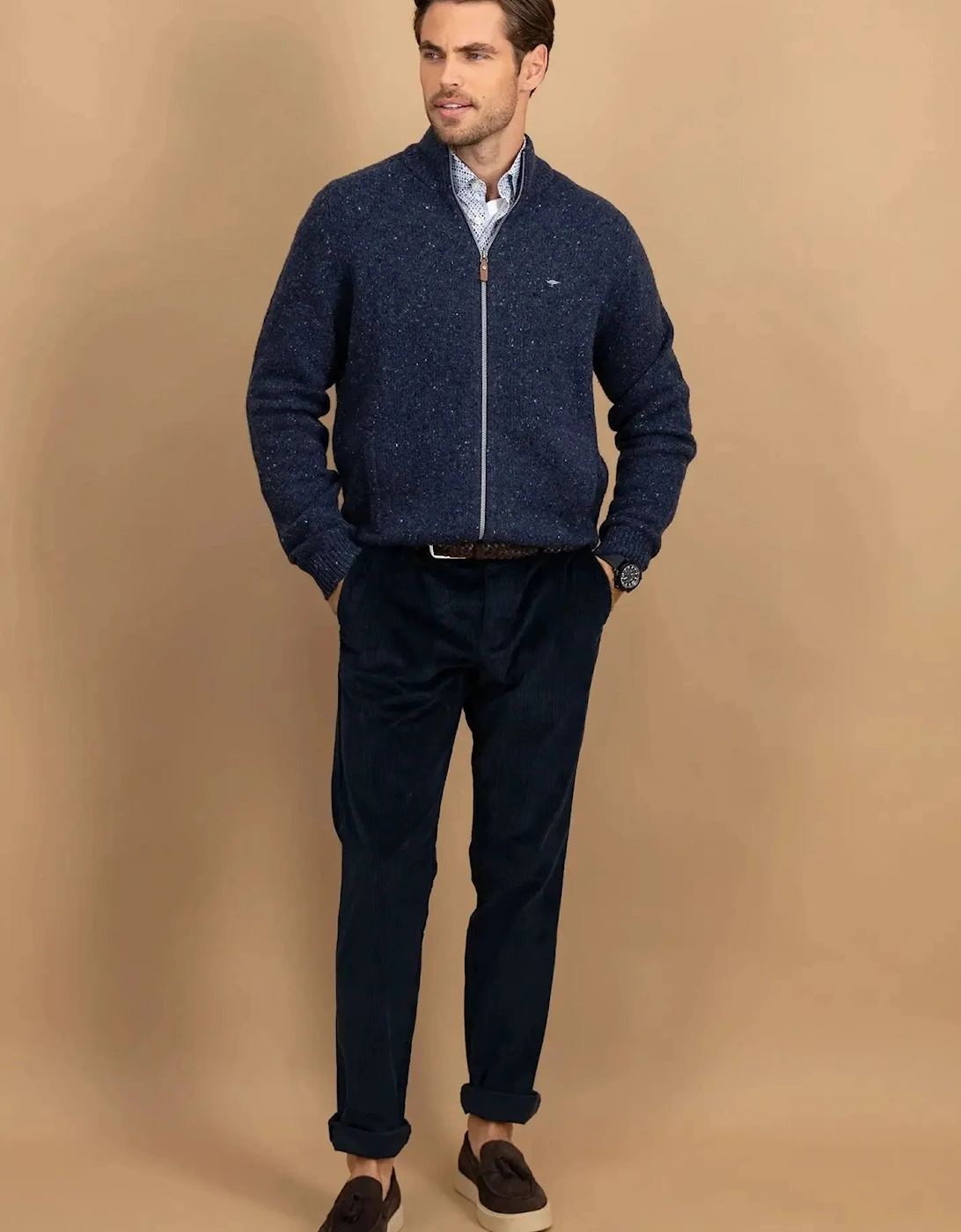 Donegal Wool Zip Cardigan Navy