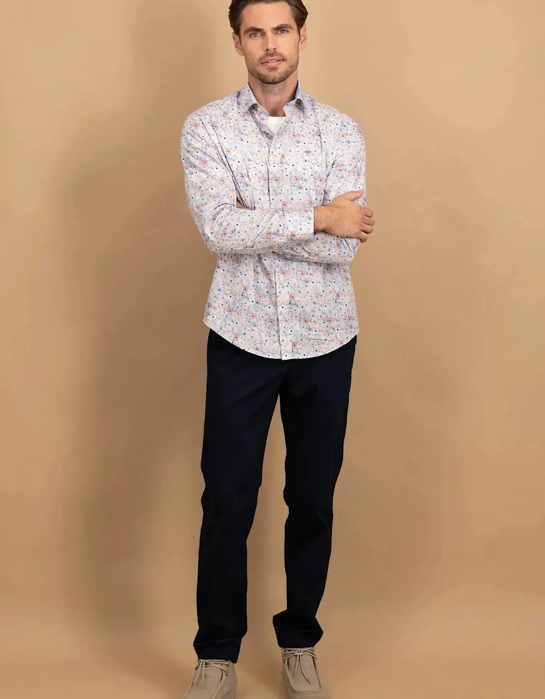 Floral Kent Collar Shirt Peach