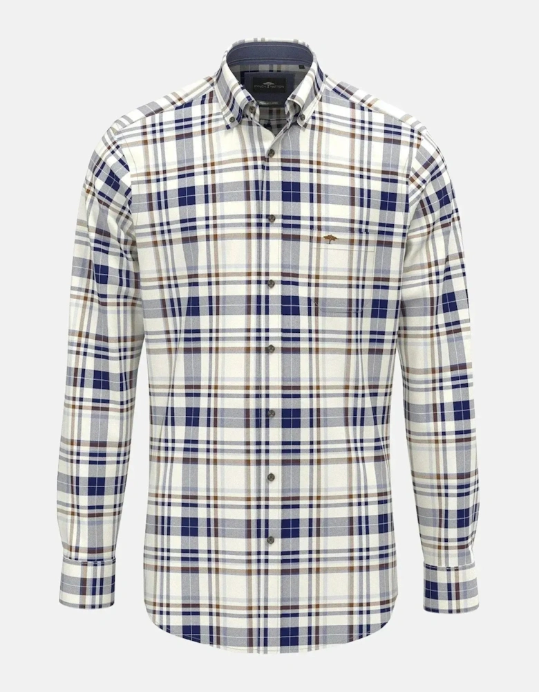 Herringbone Check Button Down Shirt Misty Blue