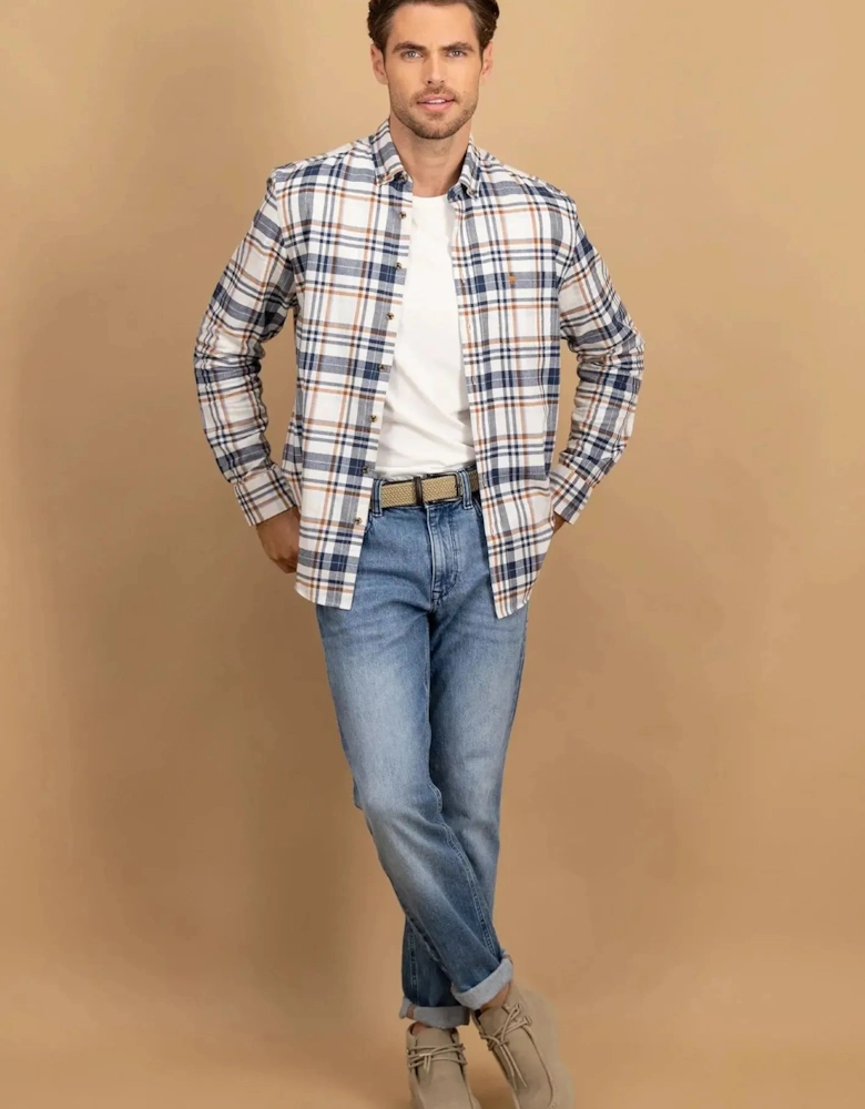 Herringbone Check Button Down Shirt Misty Blue