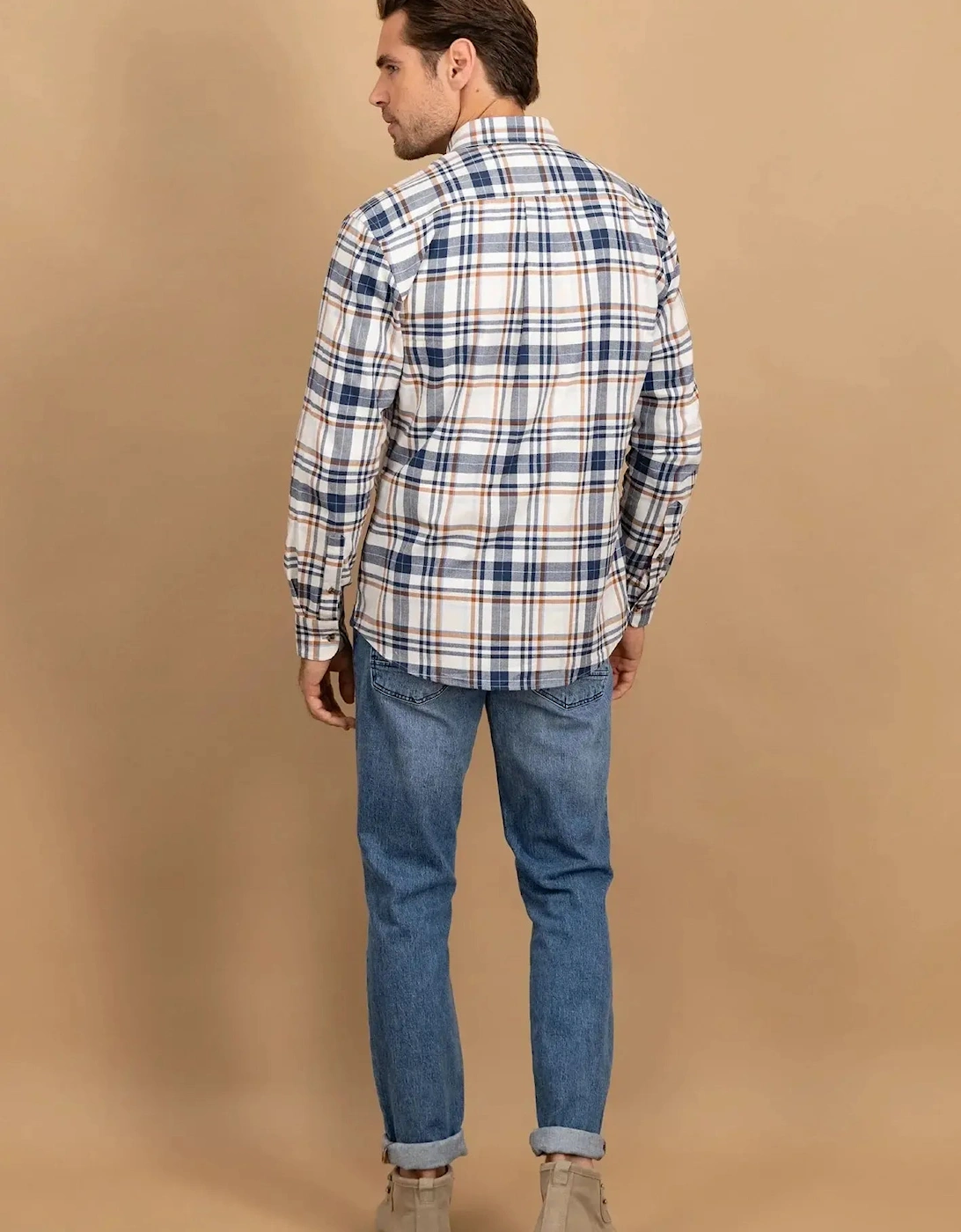Herringbone Check Button Down Shirt Misty Blue