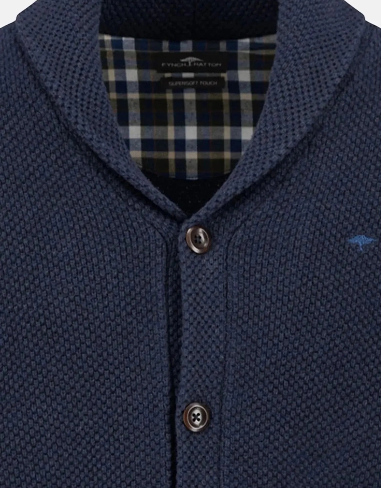 Buttoned Shawl Collar Cardigan Navy