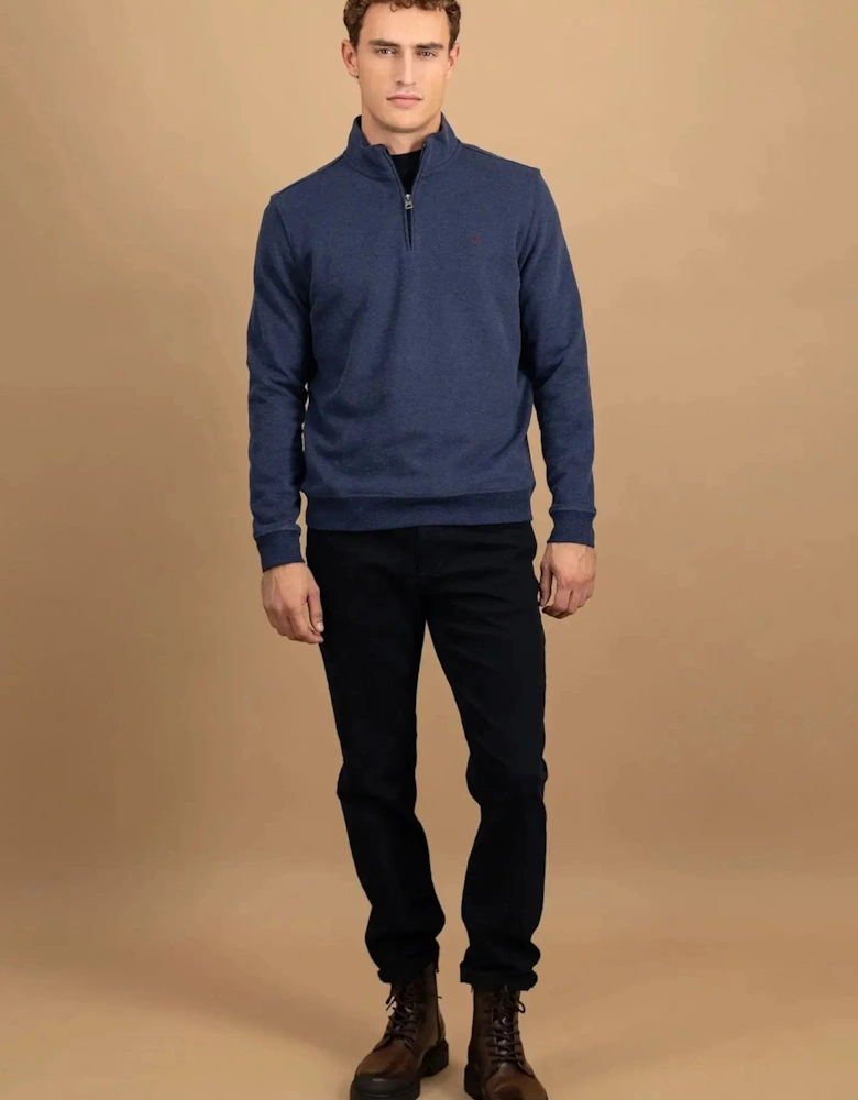1/4 Zip Stand Collar Cotton Sweat Midnight