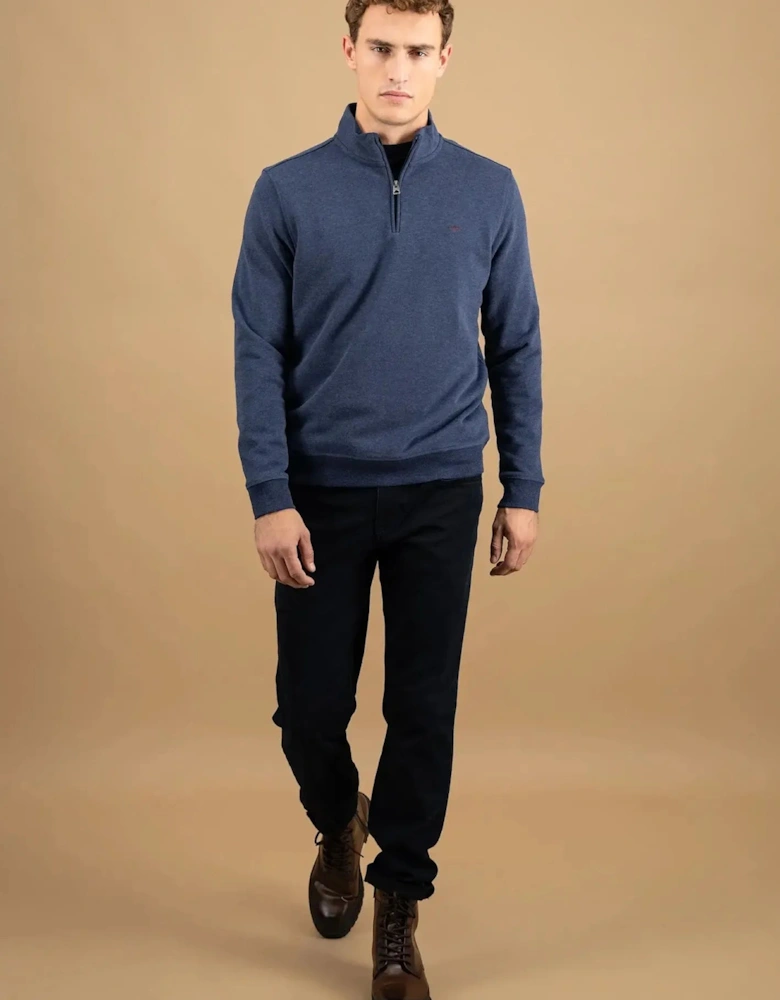 1/4 Zip Stand Collar Cotton Sweat Midnight