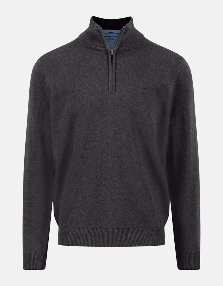 Fine Knit Cotton 1/4 Zip Charcoal