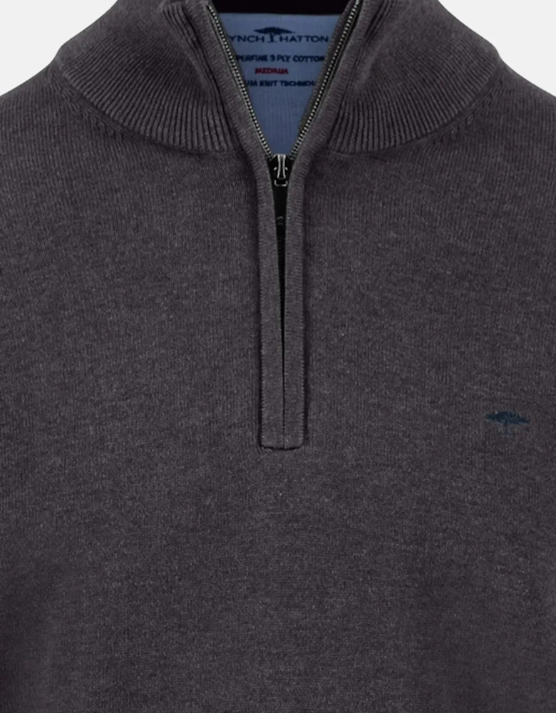 Fine Knit Cotton 1/4 Zip Charcoal