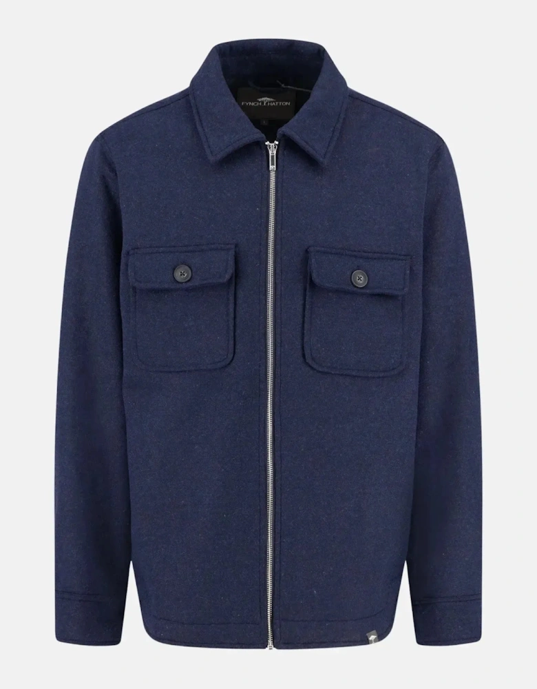 Wool Blend Melange Overshirt Dark Navy