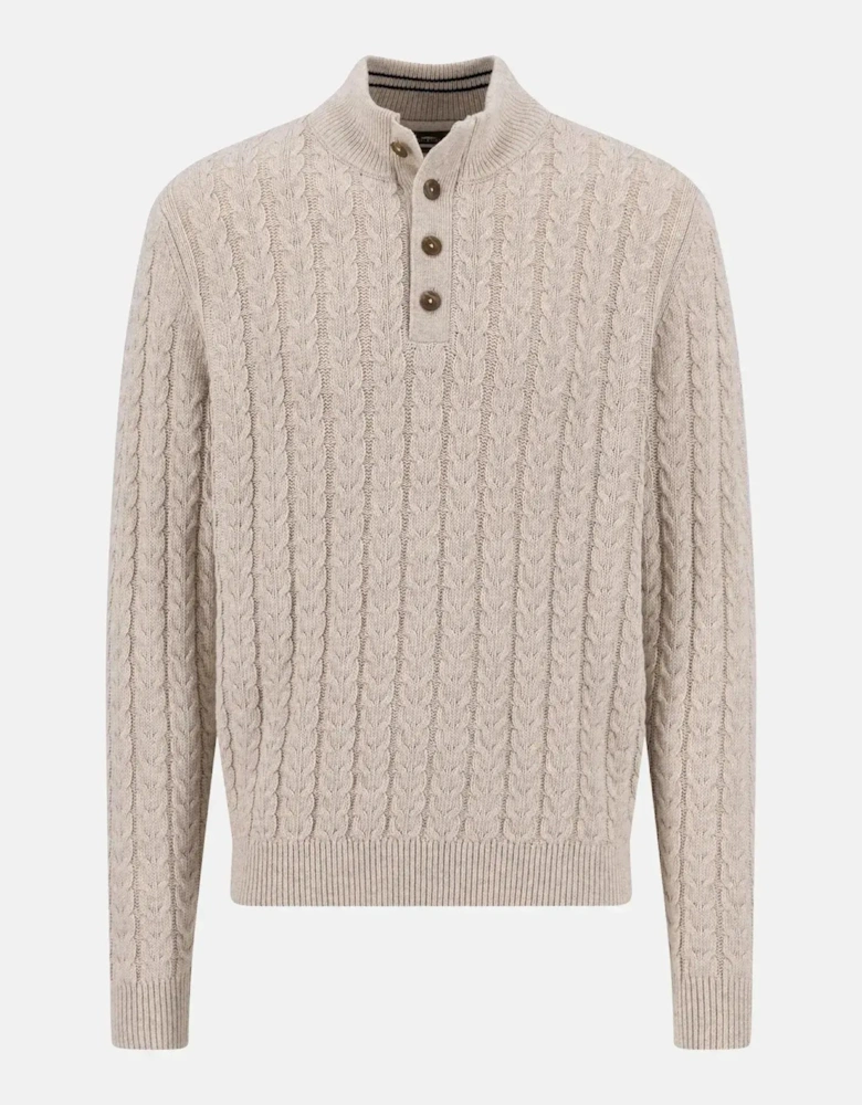 Cotton-Wool Button Neck Cable Knit Sweater New Off-White