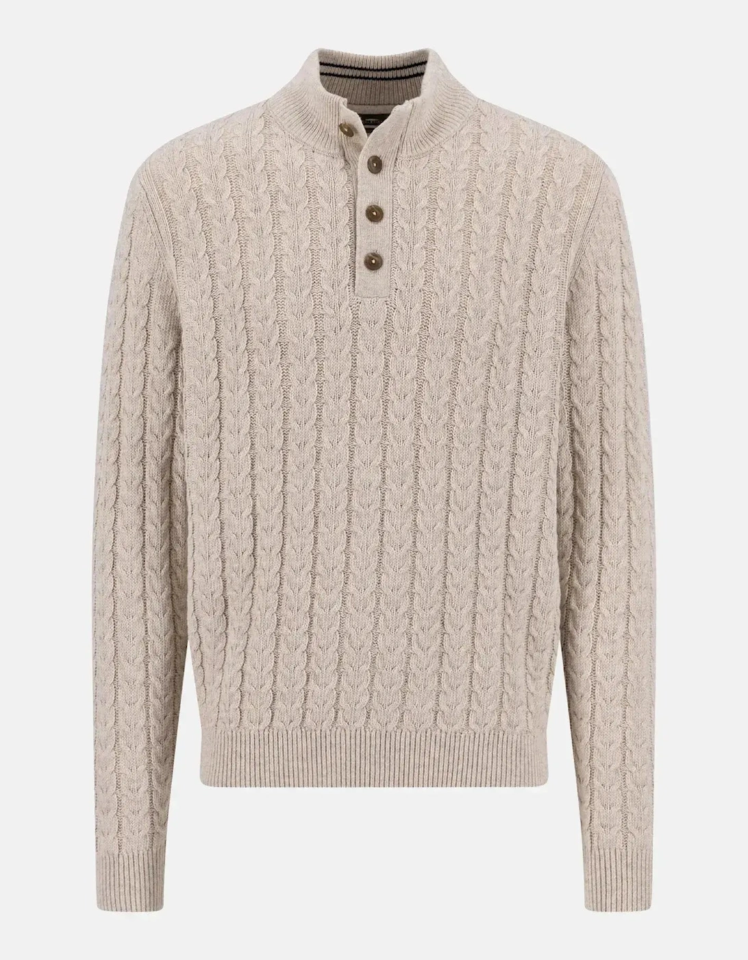 Cotton-Wool Button Neck Cable Knit Sweater New Off-White, 3 of 2