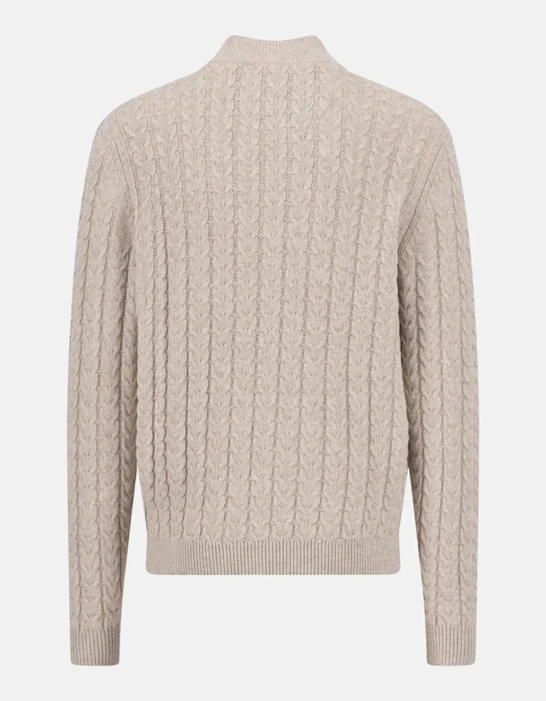 Cotton-Wool Button Neck Cable Knit Sweater New Off-White
