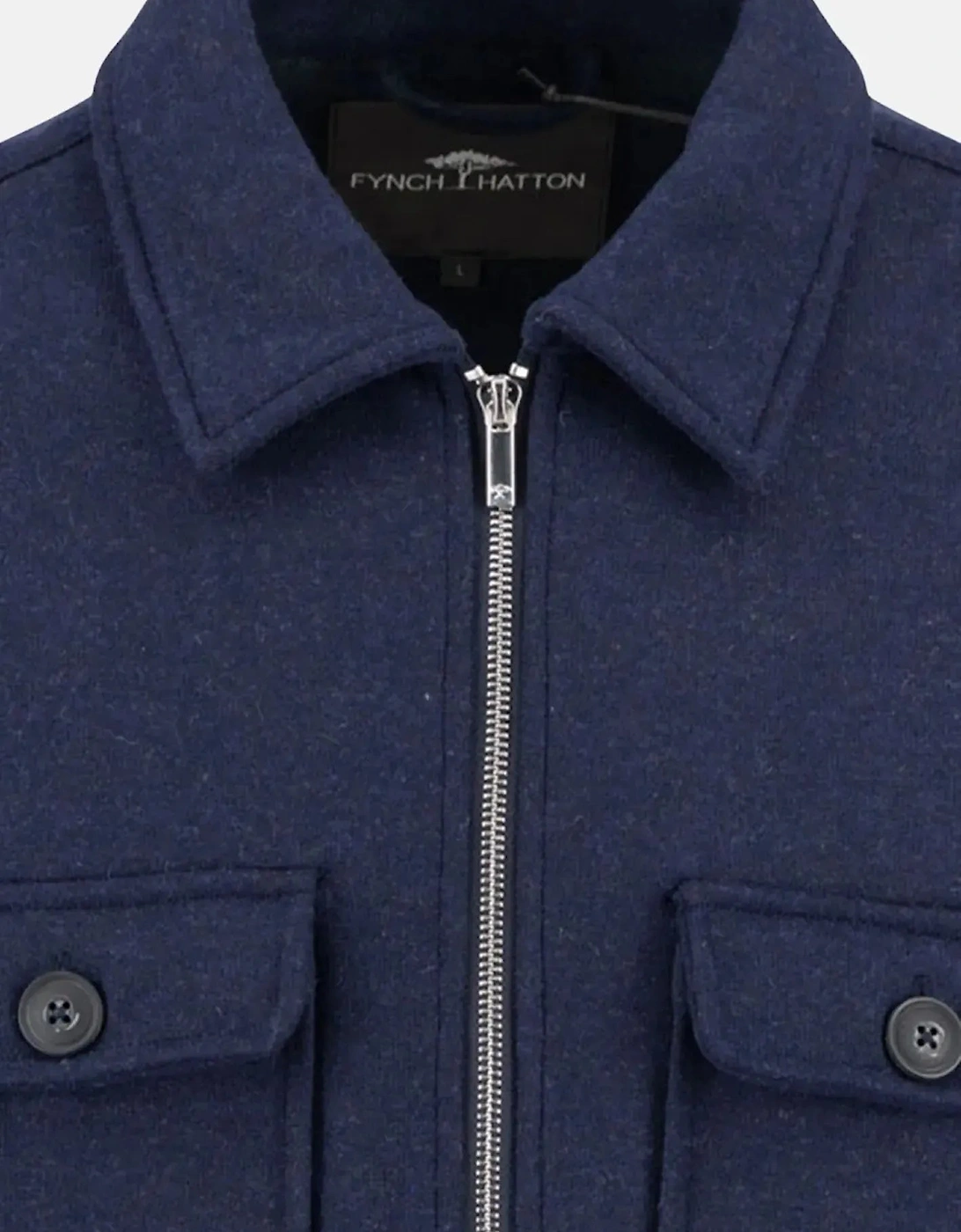 Wool Blend Melange Overshirt Dark Navy