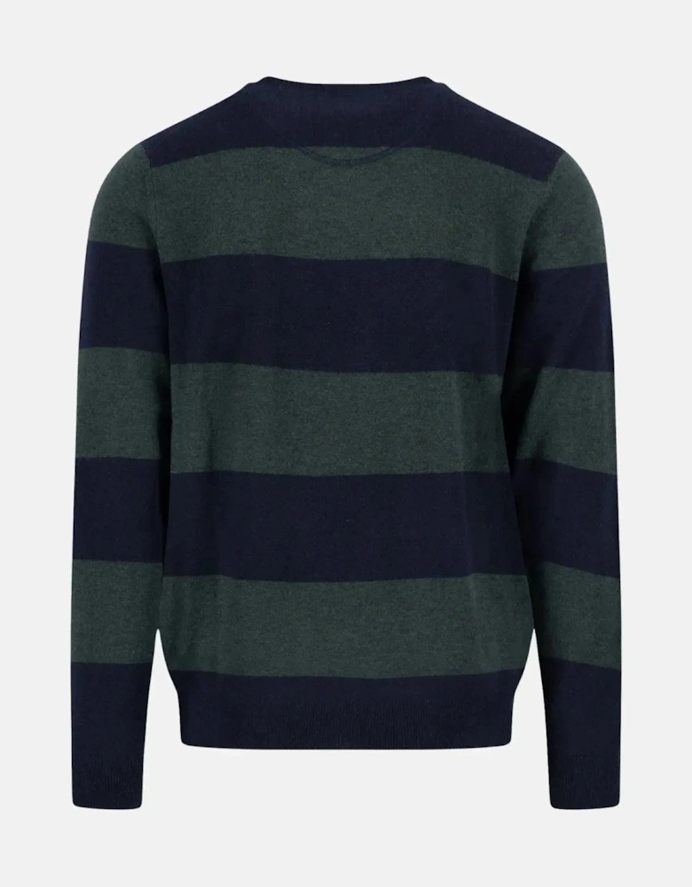 Block Stripe Merino Wool Cashmere Crewneck Knit Navy