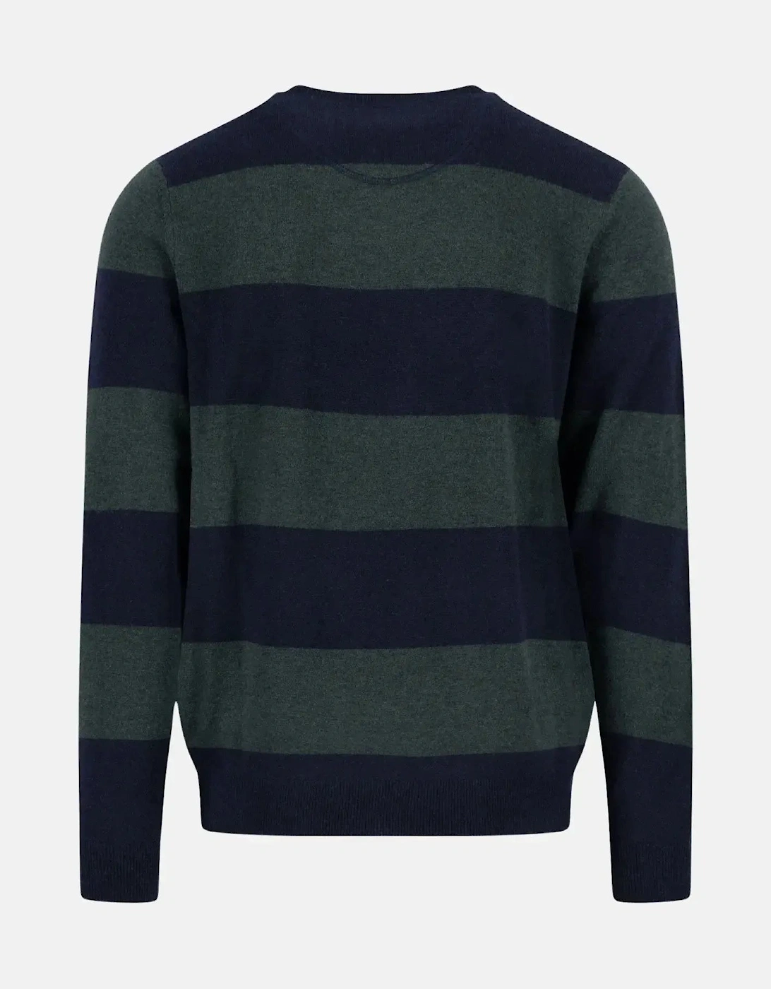 Block Stripe Merino Wool Cashmere Crewneck Knit Navy