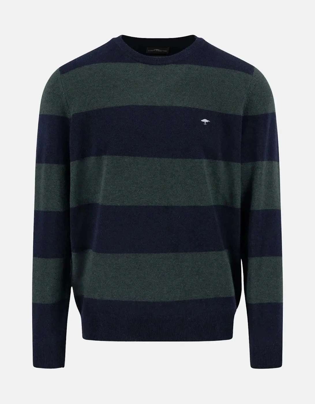 Fynch Hatton Fynch Hatton Men's Block Stripe Merino Wool Cashmere Crewneck Knit Navy - Green
