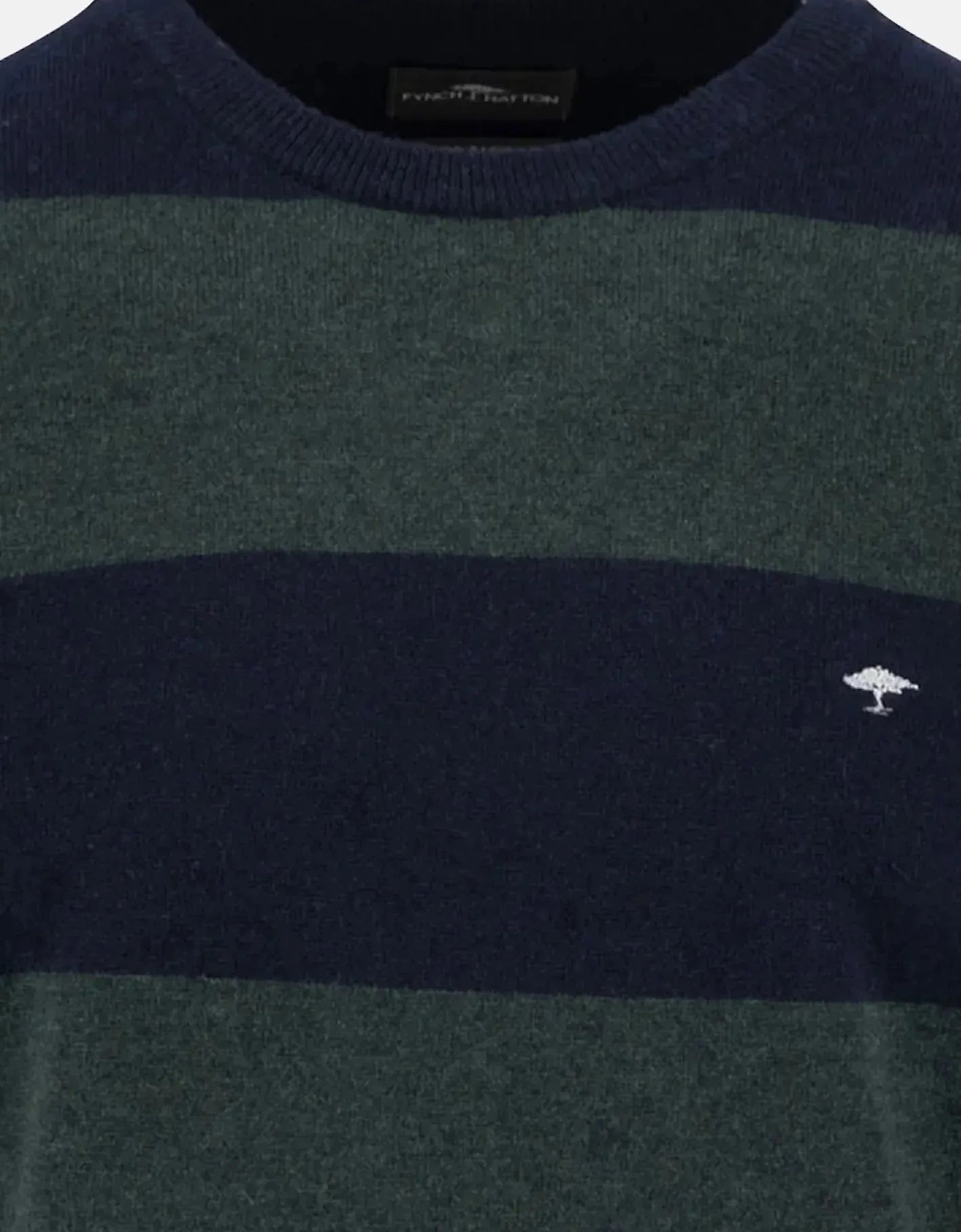 Block Stripe Merino Wool Cashmere Crewneck Knit Navy