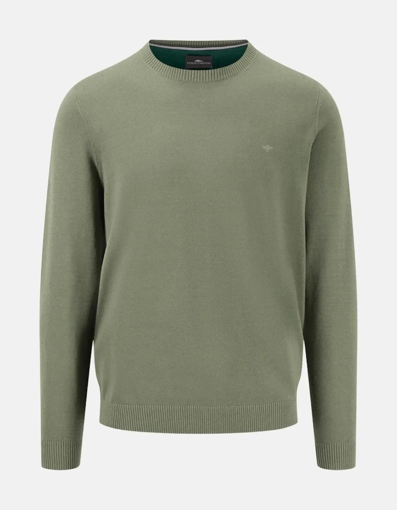 Fine Knit Crewneck Cotton Knit Light Khaki