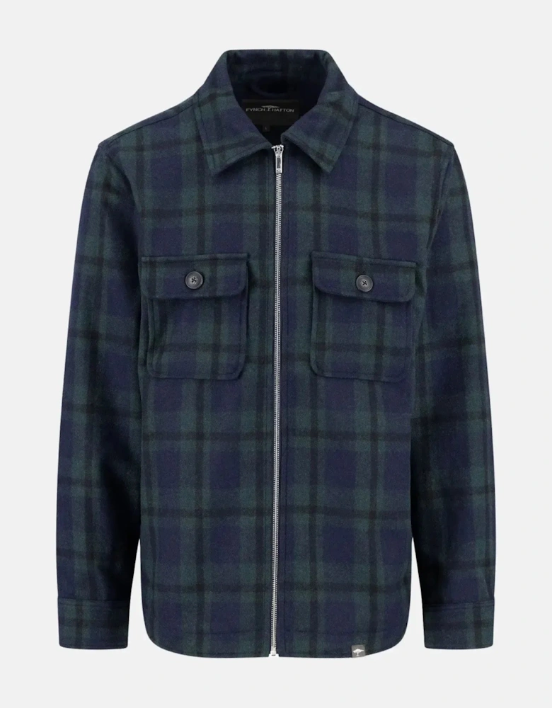 Wool Mix Checked Overshirt Dark Navy