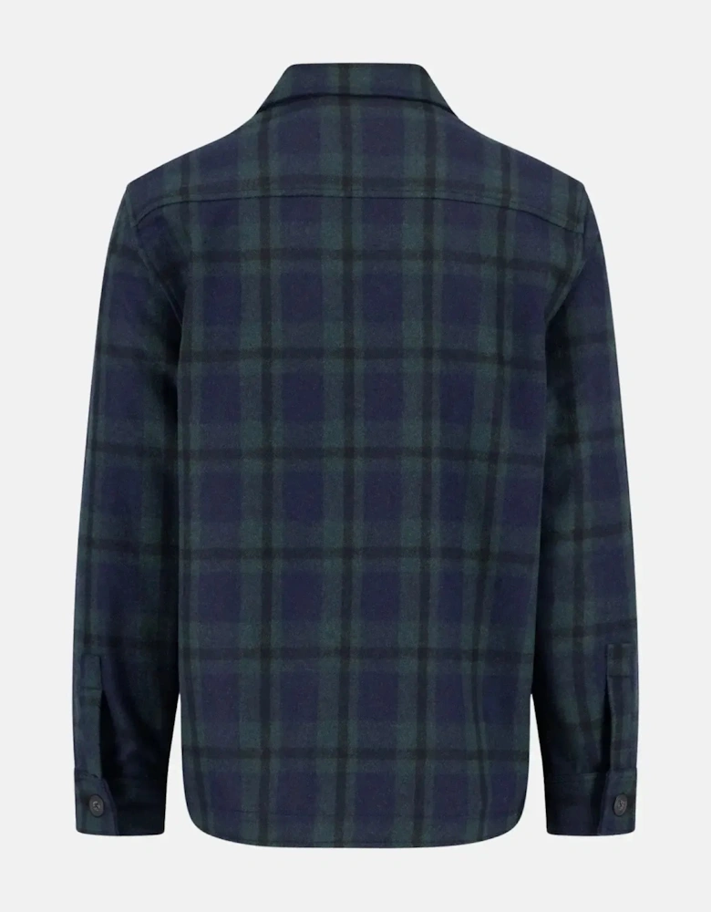 Wool Mix Checked Overshirt Dark Navy