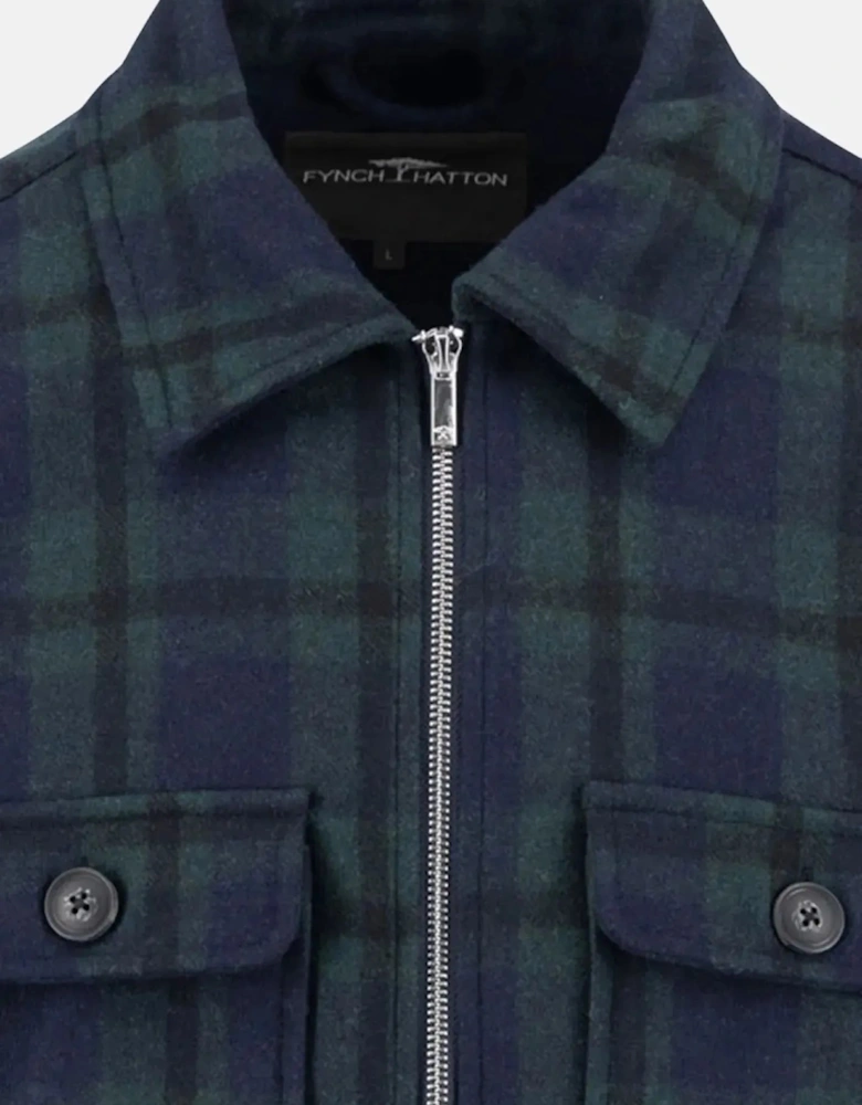 Wool Mix Checked Overshirt Dark Navy