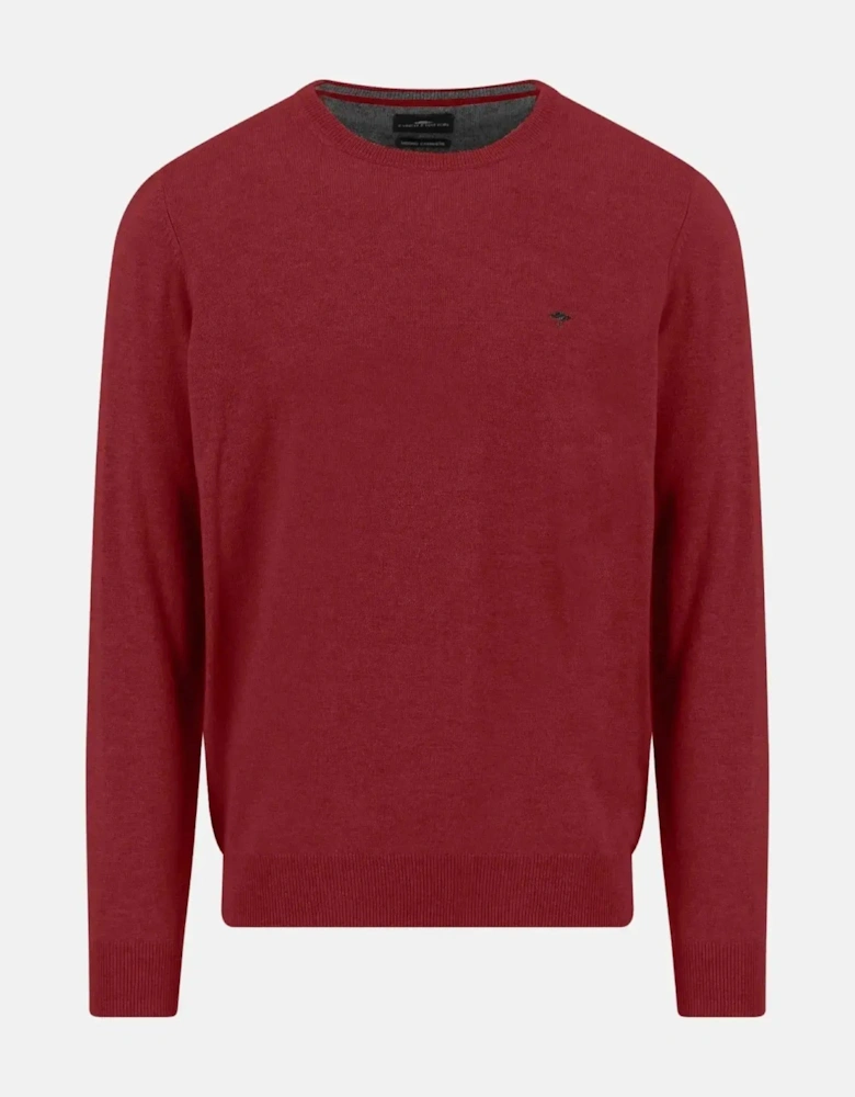 Merino Wool Cashmere Crewneck Knit Garnet Red