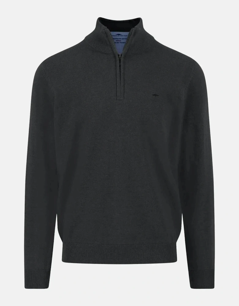 Fine Knit Cotton 1/4 Zip Black