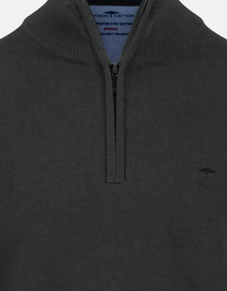 Fine Knit Cotton 1/4 Zip Black