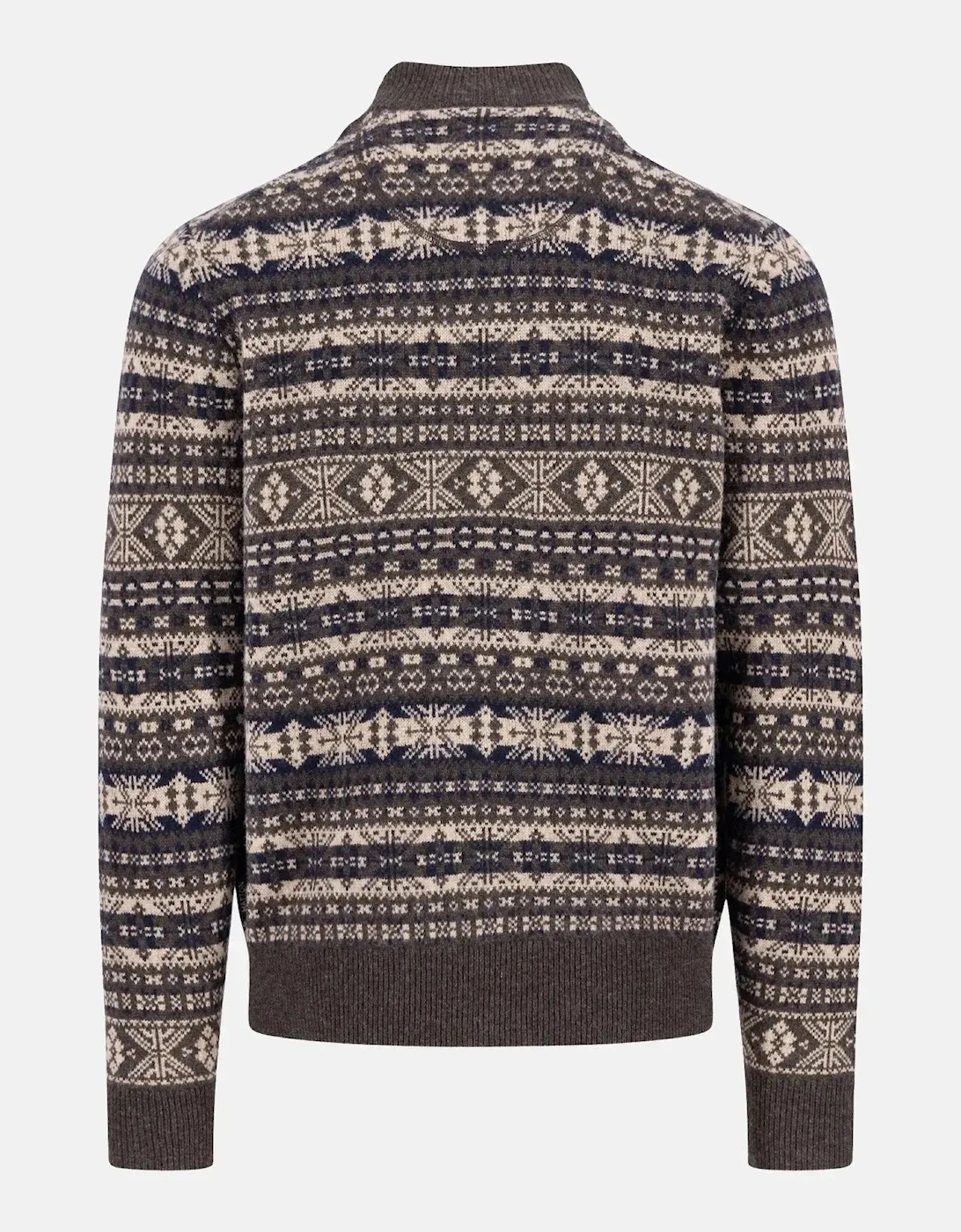 Lambswool Jacquard 1/4 Zip Knit Dark Chocolate