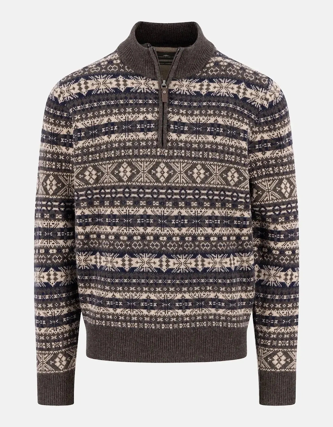 Lambswool Jacquard 1/4 Zip Knit Dark Chocolate, 4 of 3