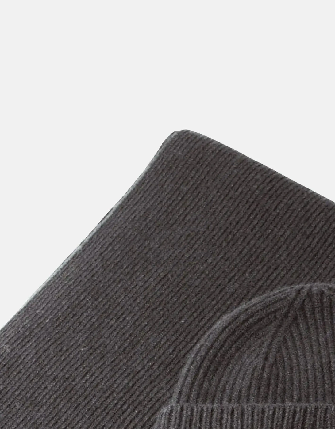 Pure Wool Beanie & Scarf Set Charcoal